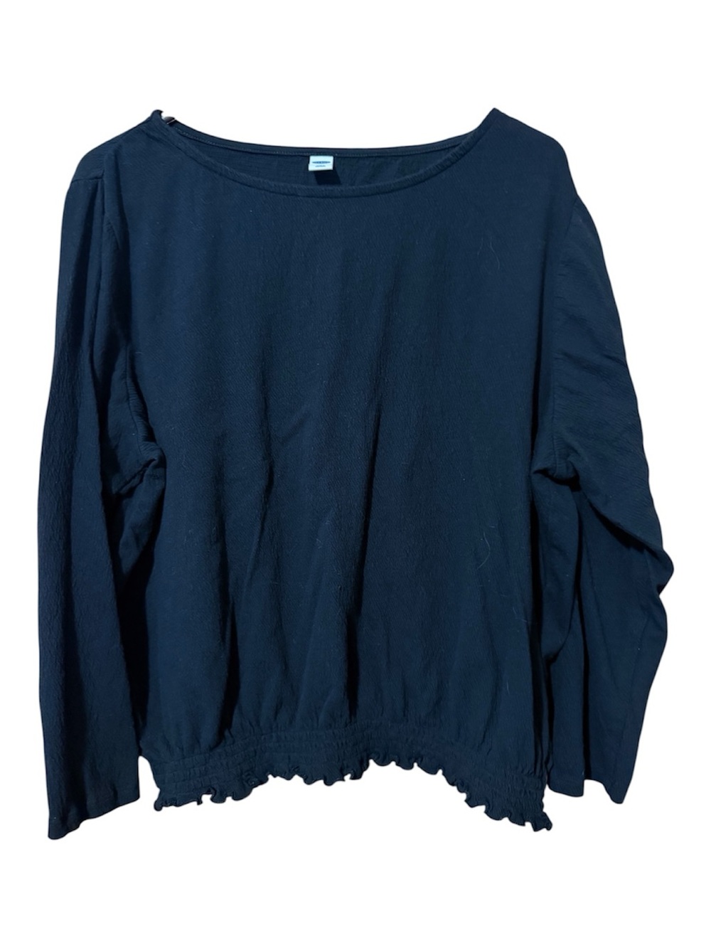 Women’s Black Long-Sleeve Smocked Hem Top
